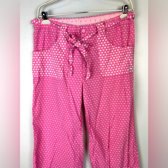 Y2K Victorias Secret PINK Pajama Pants Medium Dog Hearts Belted Roll Up Cotton - Picture 2 of 9
